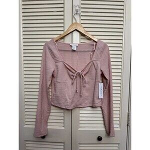 Kirious Los Angeles Pink Cropped Crinkle Long Sleeve Babydoll Peasant Top SIZE L